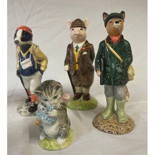 418 - Nine animal figurines to include Royal Albert Beatrix Potter Jemima Puddle Duck 10.5cm h, Foxy Readi... 