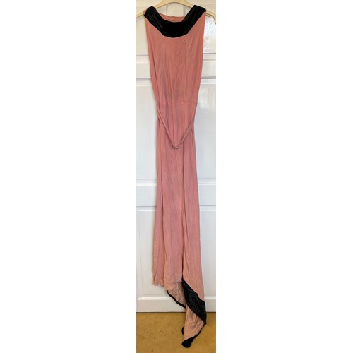 738 - A pink French crepe and black velvet long evening dress 1920's/30's together with a 1920's black and... 