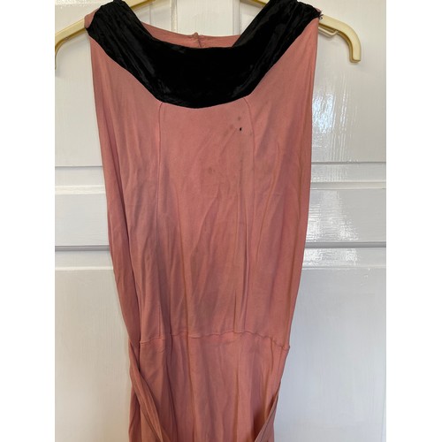 738 - A pink French crepe and black velvet long evening dress 1920's/30's together with a 1920's black and... 