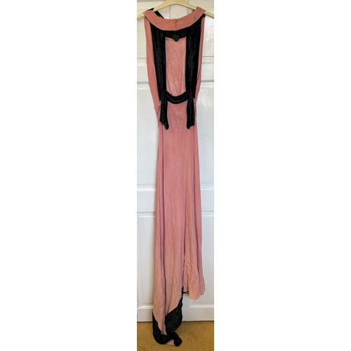 738 - A pink French crepe and black velvet long evening dress 1920's/30's together with a 1920's black and... 