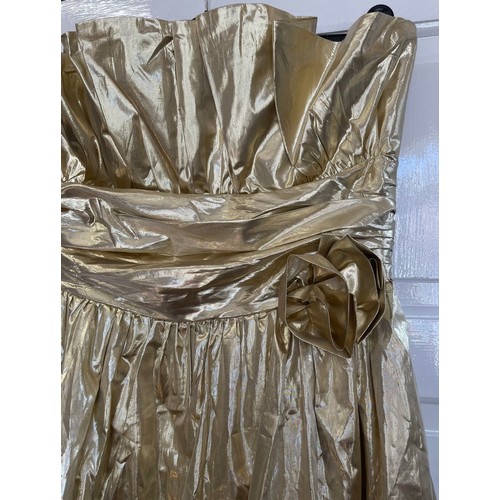 741 - A shiny gold vintage strapless evening dress by John Charles size 14 (modern size 10).