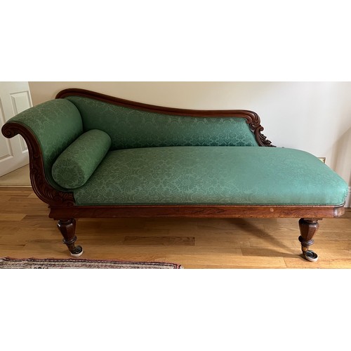 154 - A mahogany framed chaise longue. 90 h x 180 w x 65cm d.