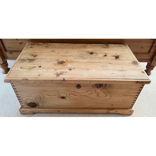 159 - A pine box with lift up lid. 40 h x 88 w x 46cm d.