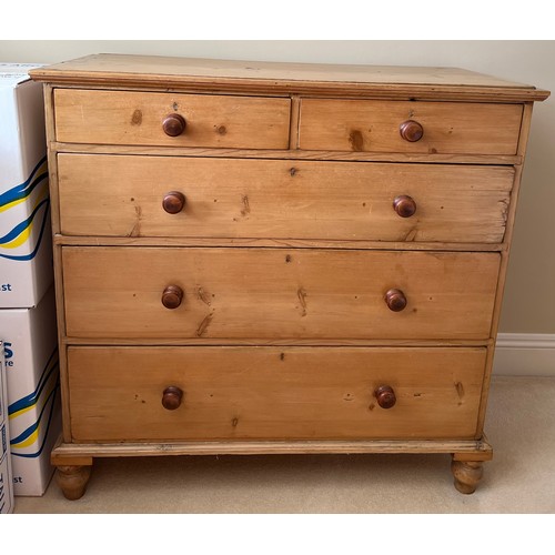 160 - A 19thC pine chest of drawers, 2 over 3 long. 108 h x 100 w x 50cm d.