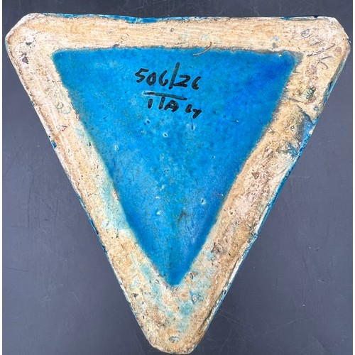 396 - An Italian Blu Bitossi stoneware triangular vase 25cm h.