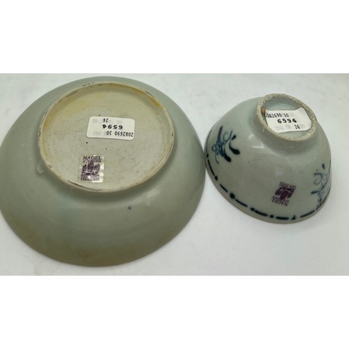 445 - A Tek Sing tea bowl and saucer with label for Nagel auction. Saucer 11.5cm d.