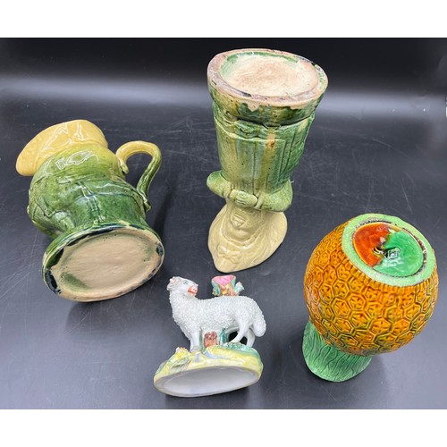 446 - Various 19thC ceramics to include 2 x Toby jugs, Staffordshire sheet and pineapple jug.