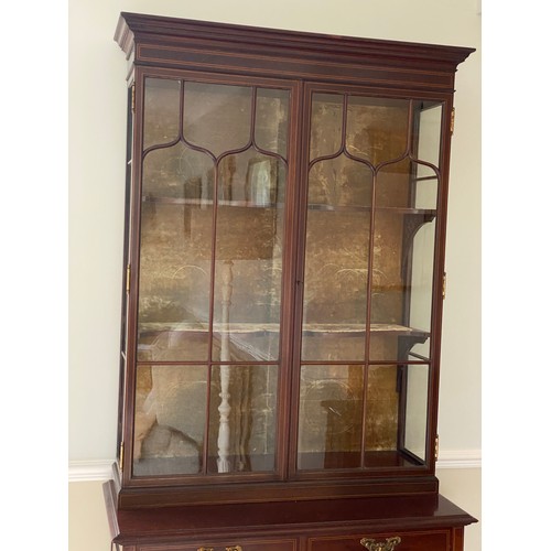 191 - An Edwardian mahogany and inlaid display cabinet, 2 glazed doors over 2 drawers. 201 h x 89 w x 42cm... 