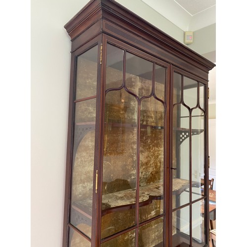 191 - An Edwardian mahogany and inlaid display cabinet, 2 glazed doors over 2 drawers. 201 h x 89 w x 42cm... 