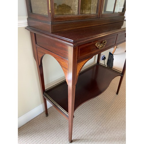 191 - An Edwardian mahogany and inlaid display cabinet, 2 glazed doors over 2 drawers. 201 h x 89 w x 42cm... 