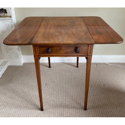 192 - A 19thC mahogany Pembroke inlaid table, open 83 x 70 d x 67cm h with drawer to one end.