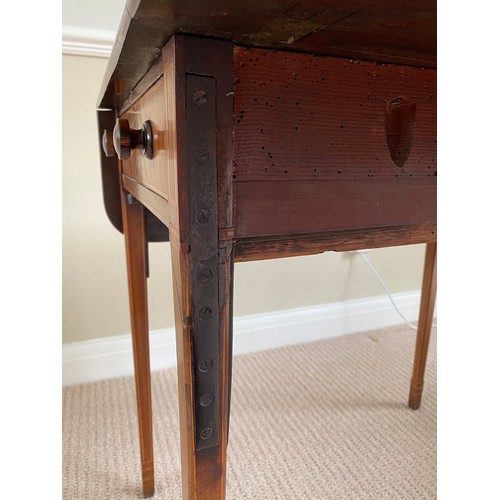 192 - A 19thC mahogany Pembroke inlaid table, open 83 x 70 d x 67cm h with drawer to one end.