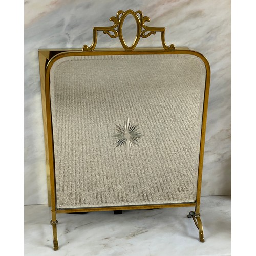 195 - A brass framed firescreen with cut glass starburst to centre & bevel edges. 76 h x 52cm w.