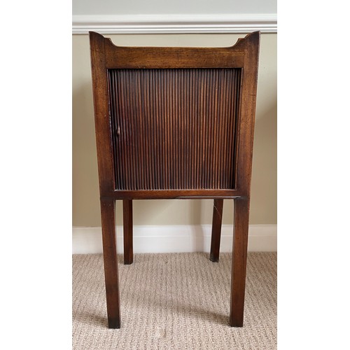 200 - A Georgian mahogany washstand, single tambour sliding door, galleried top with 2 handles.