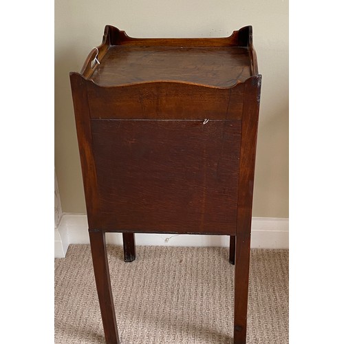 200 - A Georgian mahogany washstand, single tambour sliding door, galleried top with 2 handles.