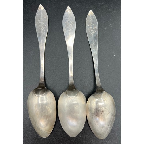 834 - Three continental silver spoons 128gm.