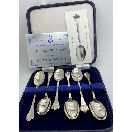 836 - Set of six boxed silver teaspoons to commemorate the Queen's Silver Jubilee 1977.