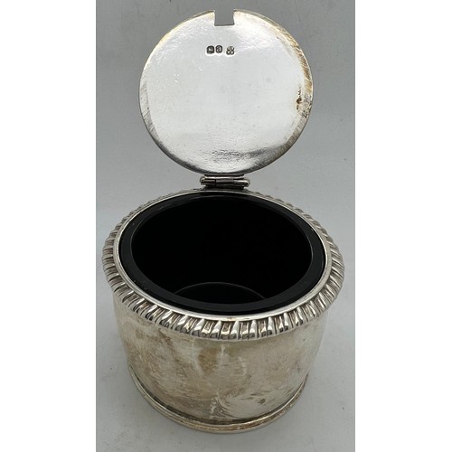 855 - Silver mustard pot London maker Rebecca Emes & Edward Barnard I. with blue glass liner. Silver weigh... 