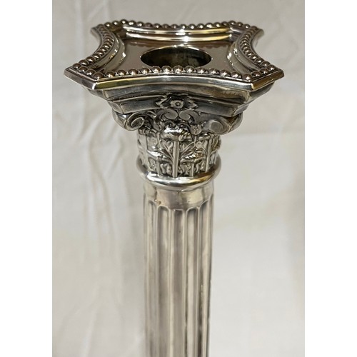 857 - A pair of silver Corinthian column stepped candlestick holders, Birmingham 1956 AS 30.5cms h. 2103 g... 