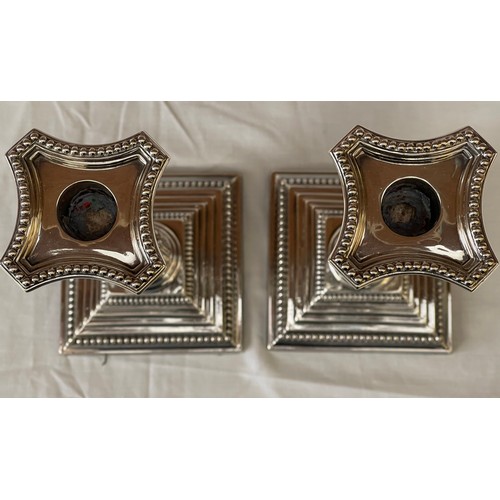 857 - A pair of silver Corinthian column stepped candlestick holders, Birmingham 1956 AS 30.5cms h. 2103 g... 