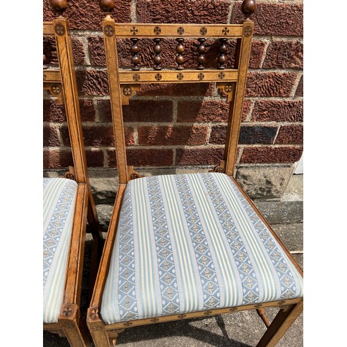 187 - A pair of oak and inlaid aesthetic movement side chairs.