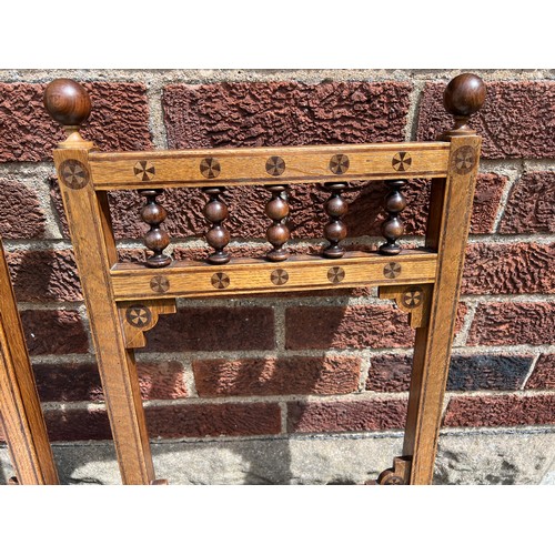 187 - A pair of oak and inlaid aesthetic movement side chairs.