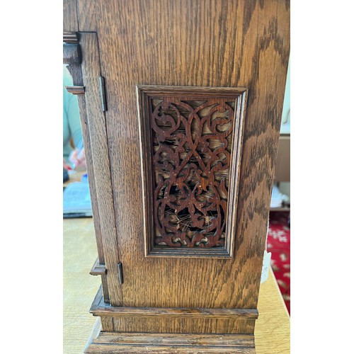 1045 - Well craved oak chiming bracket clock retailed by G.Whitfield, works marked Lenzkirch A G U 1 millio... 