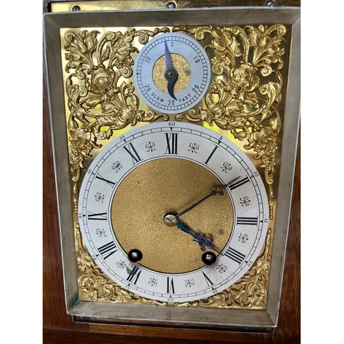 1045 - Well craved oak chiming bracket clock retailed by G.Whitfield, works marked Lenzkirch A G U 1 millio... 