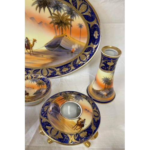 440 - A mixed lot to include a Noritake Egypt scene dressing table set, tray 29cms l, hand ring dish, trin... 