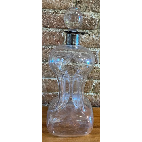 893 - A silver necked glass decanter Birmingham, date and makers mark rubbed, 30cm h.