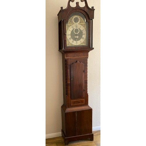 1034 - Mahogany cased longcase clock with associated brass face and eight day movement, Stephen Thorogood L... 