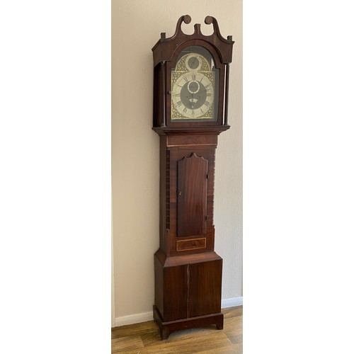 1034 - Mahogany cased longcase clock with associated brass face and eight day movement, Stephen Thorogood L... 