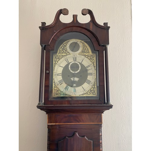 1034 - Mahogany cased longcase clock with associated brass face and eight day movement, Stephen Thorogood L... 