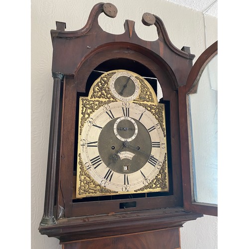 1034 - Mahogany cased longcase clock with associated brass face and eight day movement, Stephen Thorogood L... 