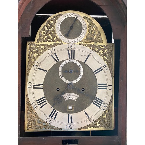 1034 - Mahogany cased longcase clock with associated brass face and eight day movement, Stephen Thorogood L... 