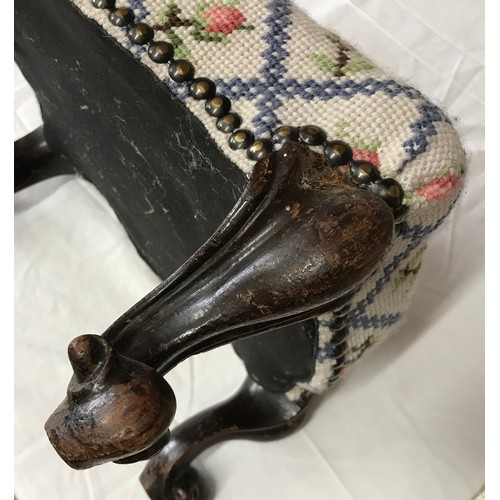 116 - A pair of 19thC mahogany footstools. One with newly embroidered upholstery, the other with older uph... 