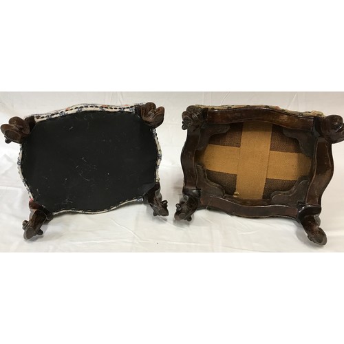 116 - A pair of 19thC mahogany footstools. One with newly embroidered upholstery, the other with older uph... 