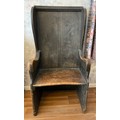 An 18thC pine lambing chair with original finish. 62 w x 47 d x 122cm h.