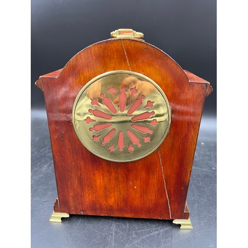 1037 - Two train mahogany inlaid French mantle clock. Retailed by Mappin and Webb, Oxford Street. 26cm h. B... 