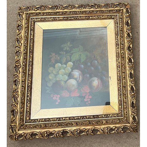 1308 - Oil on canvas. Still life of fruit, signed lower left T. Sayer 1893 in gilt frame. 29 x 24cm.