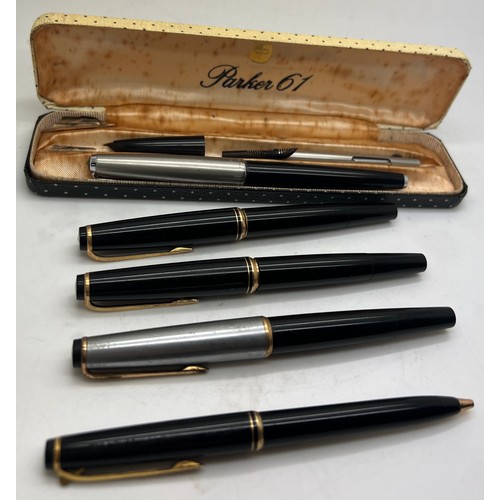 1087 - Vintage pens to include 3 x Mont Blanc fountain pens, one Mont Blanc ball point and boxed Parker 61.