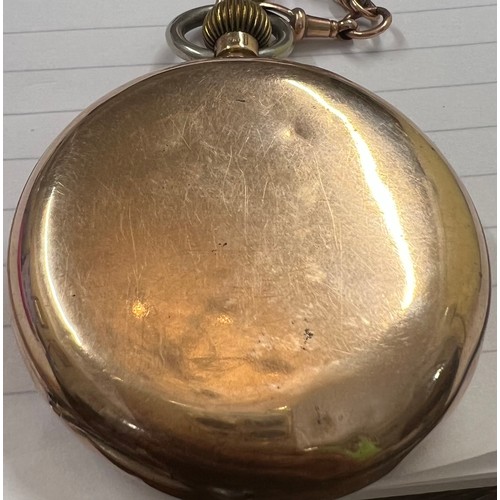 920 - A 9ct gold cased pocket watch and chain with 9ct medal to A. Cameron for Long Service London Midland... 