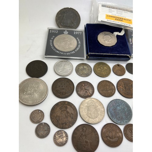 663 - British continental and world coins and medals to include Lusitania medal, Napoleon III 1855 six cen... 