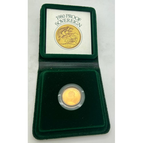 665 - Elizabeth II proof full sovereign 1980 with certificate in original Royal Mint case.