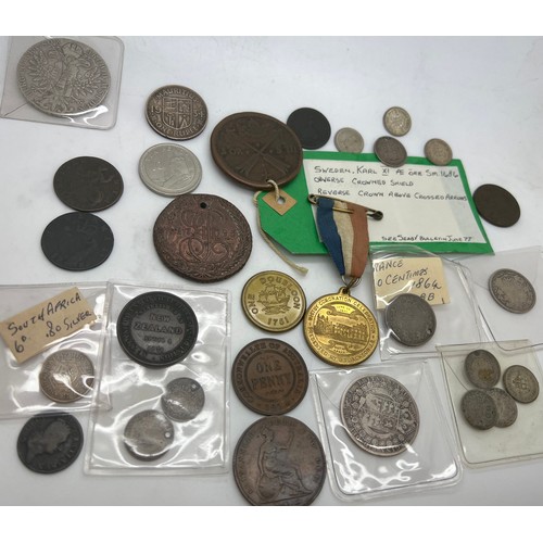 670 - British continental and world coins to include Sweden Karl XI 1686, Marie Therese Thaler 1780, Whitb... 