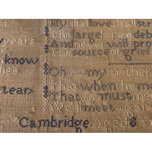 726 - A 19thC Sampler by Mary Ann Dee born September 15th in Cambridge aged 8 years, 1831. Visible image 2... 