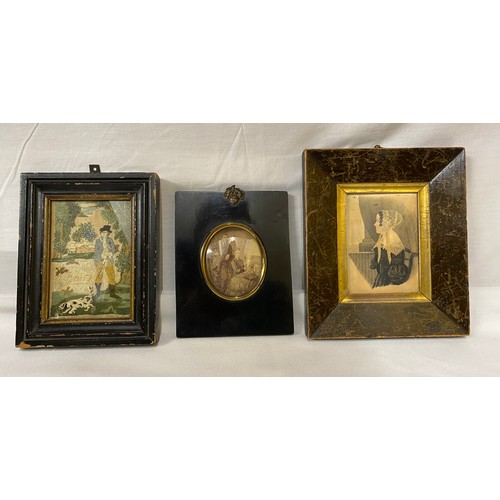 1310 - Three 18th/19thC frames one ebonised with family photograph with acorn decoration visible image meas... 