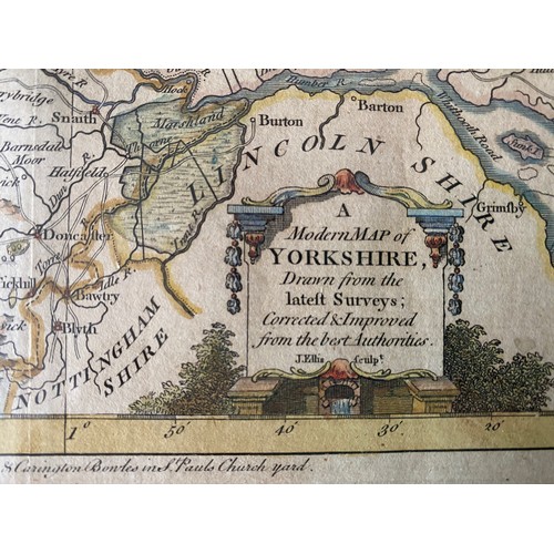 1272 - Three framed maps to include: J. Ellis 'A Modern Map of Yorkshire, Drawn from the lateft Survey's; C... 