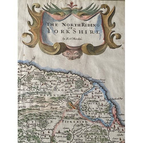 1274 - Robert Morden (British c.1650-1703): 'The North Riding of Yorkshire', 18thC engraved map with hand c... 