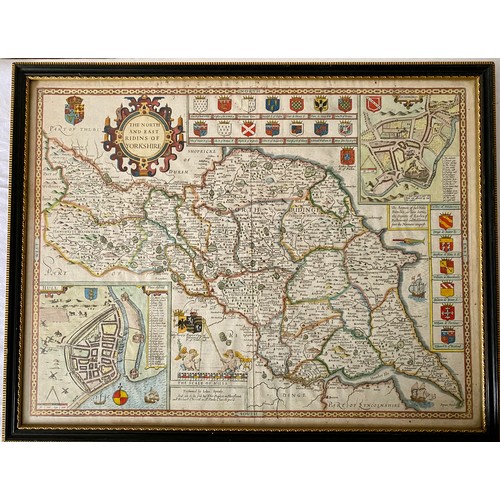 1275 - John Speede, circa 1610 'The North And East Ridings of Yorkshire' map with Hull and Richmond insets,... 